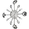 Relaxdays Orologio da Cucina con Posate, Forchetta, Cucchiaio e Mestolo, Ø 40 cm, con Ticchettio, a Batterie, Argento