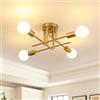 Goeco Lampadario Industriale, Portalampada E27 Plafoniera da Soffitto Dorata a 4 Bracci, Lampada da Soffitto in Ferro per Camera da letto, Soggiorno, Cucina, Corridoio, 43 x 43 x 16 cm
