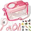 Kulveanju Kit Esploratore Bambini Giochi da Esterno, Set Caccia Insetti, Casella di Osservazione degli Insetti, 12 Insetti Finti, Gioco Kit Osservazione Regalo per 4 5 6 7 8 Anni, Rosa