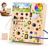 Fwiull Busy Board Montessoris Activity board 1 anni,Giochi Montessori per Bambini 2 Anno,Busy Board Montessori per Bambini di Gioco Legno 1 Anno,Activity Boards 1 Anno con 29 LED Giocattoli Sensoriali