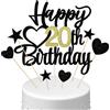 Conruich Decorazione per Torta di Compleanno 20 anni Uomo Donna, Cake Topper Happy 20th Birthday Oro Nero, Torta Torta Stella Cuore Nero per Decorazione Festa 20 anni Compleanno Donna Uomo