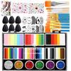 Bowitzki Split Cake Face Paint Kit with Glittle 18 Colors Professional Body Painting Set Stencil One Stroke Non Toxic Rainbow Flora Dolphin Unicorn Flame Makeup Christmas Easter - Classic Color