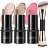 Hilareco 3 Pezzi Contouring Viso Stick, Sfumature Con Crema Fard Stick, Illuminante Viso E Bronzer Contour, Facile Scolpire Le Guance Effetto Opaco E Luminoso per Il Trucco Del Viso (Universal,#03+#08+#13)