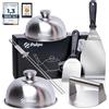 PUKPU Kit Smash Burger 6 Pezzi Nero - Pressa Hamburger, 2 Spatole Inox, 2 Cloche per Formaggio e Spiedino