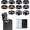 MIAO LAB Apexel - Kit di obiettivi 11 in 1 per fotocamera del telefono, obiettivo grandangolare e macro, obiettivo fisheye, ND32, caleidoscopio, CPL, montaggio a clip, compatibile con iPhone, Samsung,
