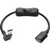 JSADZKJ Cavo USB 3.0 a 90 gradi con interruttore Cavo di prolunga USB 3.0 da maschio a femmina Interruttore Supporta dati e alimentazione per PC,laptop,stampante 12pollici