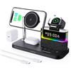 BLKE S Caricabatterie wireless 5 in 1 con sveglia, stazione di ricarica wireless con luce notturna compatibile con iPhone 17 16 15 14 13 12 Pro Max, Apple Watch e auricolari con ricarica wireless (Nero)