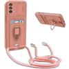 YFSYLL Cover Compatibile con Xiaomi Poco M3 / Redmi 9T con Cordino,Custodia con Cordino Silicone Cover,Protezione Fotocamera,360°Anello Supporto,Porta Carte,Pink