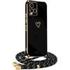 YAMCCCSE Cover per Vivo Y21/Vivo Y21s/Vivo Y33s con Collana Amore Cuore Custodia per Silicone Sottile Laccio Tracolla Case con Protezione Fotocamera Dorata Placcatura Cornice Paraurti, Nero