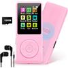 COVVY Lettore MP3 da 128 GB con Bluetooth 5.0, lettore musicale digitale portatile COVVY con altoparlante HD integrato, radio FM, funzione e-book, auricolari inclusi (rosa)