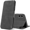 Verco Case per Apple iPhone XS Max Custodia, Cover a Libro Pelle PU per iPhone XS Max Custodia Premio Booklet Protettiva, Grigio