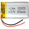 Liter energy battery Batteria 501830 LiPo 3.7V 250mAh 0.925Wh 1S 5C Liter Energy Battery per l'elettronica Ricaricabile Telefono Portatile Smartwatch Orologio GPS - Non adatto per Radiocomando 32x28x4mm (250mAh|501830)