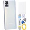 Double Sure Custodia posteriore in plastica bianca di ricambio per Samsung Galaxy A71 SM-A715F con telaio posteriore e vetro adesivo pretagliato e kit di strumenti