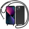 AOMYKE Cover per iPhone 13 Mini con Cordino, Custodia con Laccio Collana Tracolla Collo Liquido Silicone Antiurto TPU Antiurto AntiGraffio Case - Nero
