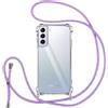 Vauki Cover con Cordino per Samsung Galaxy S21 Plus 5G, Trasparente Silicone Custodia con Laccio Collana Tracolla, TPU+PC Bumper Antigraffio Proteggere Case Corda per Samsung S21+, Viola 01