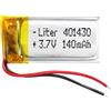 Liter energy battery Batteria 401430 LiPo 3.7V 140mAh 0.518Wh 1S 5C Liter Energy Battery per l'elettronica Ricaricabile Telefono Portatile Smartwatch Orologio GPS - Non adatto per Radiocomando 32x14x4mm (140mAh|401430)