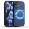 GLYXOR Custodia premium per iPhone 16 blu opaco in silicone, compatibile con MagSafe - 4 strati protettivi - custodia magnetica sottile, resistente agli urti e ai graffi per Apple iPhone 16 slim case