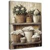 Dazzlewall Incorniciato Poster Arte Murale Country Vintage, Stampa Rustica Asciugamani e Fiori per Lavanderia e Decorazione Campagna, 30x40 cm