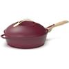 COOKUT - La Favolosa padella 8 in 1 - PICCOLO MODELLO 24 cm - Un unico utensile che sostituisce padella, padella, padella - 2 maniglie rimovibili, cestello vapore/frittura, spatola in legno - RUBINO