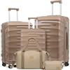Sea choice Set di valigie 5 pezzi Bagaglio a Mano Ultra Leggero ABS Set Valige Trolley contiene 1 astuccio per cosmetici e 1 borsa portatile con 4 ruote e serratura TSA