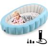 Potelane Letto gonfiabile per bambini con rivestimento in cotone rimovibile, materasso ad aria portatile da viaggio per bambini, morbido e lavabile, per campeggio, viaggi in auto, casa e volo (include