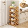 Sonhomay Scarpiera verticale a 5 ripiani in bambù ad angolo, pieghevole, autoportante, scarpiera organizer per ingresso, armadio, camera da letto, corridoio, soggiorno, piccoli spazi, 25,4 x 25,4 x 71,1 cm