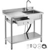 VEVOR Lavandino Mobile da Cucina 1000 x 500 x 940 mm, Vasca Singola con Rubinetto e Cassetto, Lavello da Cucina per Garage, Ristorante, Lavanderia, Lavabo da Esterno con Piano di Lavoro Sinistra