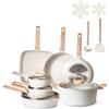 VEVOR Set di Pentole, Padelle Antiaderenti in Granito con Manico, Set di Pentole a Induzione da Cucina per Camper, con Frittura, Coperchi in Vetro Temperato, Bianco 19 Pezzi