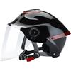 BOSERMEM Casco Aperto Classico, Mezzo Casco Con Visiera, Fibbia a 7 Sezioni, Calotta In 709abs Combinata Con Strato Di Ammortizzazione Eps(Nero Lucido,Visiera Trasparente)