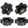 QUARKZMAN 4pz Pomelli a Stella con Filettatura Femmina M4, Testa da 25mm, Plastica con Foro Passante, Vite in Ottone, Manopole a Compressione Filettate, Nero