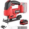 TEENO Seghetto Alternativo Senza Fili Per Batteria Makita 20V 4.0AH, Seghetto Alternativo laser 800-3000 SPM, 6 VELOCITÀ, LED, Angolo ±45°, 5 lame per Legno, Plastica, Metallo (Una Batteria, 4.0 AH)