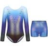 Kiscorpse Body da ginnastica per ragazze, con sfumatura scintillante, abbigliamento da danza atletica, a maniche lunghe, senza maniche, per danza 5-12 anni, Viola - Maniche Lunghe, 9-10 Years