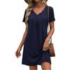 Litherday Camicia da Notte Donna Cotone Estiva Scollo a V con Pizzo Vestito Casa Donna Tinta Unita Morbida Bu Scuro M