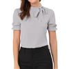 Allegra K Donna Camicie Collo Farfalla Elegante Camicetta Maniche Corte Ufficio Grigio M