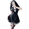 THSCWY Costume da suora sexy da donna, per cosplay, lingerie gotica, costume da suora, vestito da suora, per giochi di ruolo, Halloween, nero