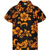 King Kameha Funky-Camicia-Hawaiana, Manica-Corta, Hibiscus, Nero-Arancia, 3XL