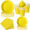 Nkaiso Stoviglie per Feste 50 Pezzi Giallo, 10 x 23cm & 10 x 18cm Piatti di Carta, 10 Tazze, 20 Tovaglioli - Per Matrimonio, Baby Shower, Compleanni -11 Ospiti
