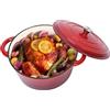 GFTIME Pentola in ghisa smaltata, diametro 28 cm, con coperchio, per tutti i piani cottura e a induzione, in ghisa, per pane, rotondo, rosso, 5,7 l