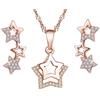Yumilok - Orecchini da donna, collana con ciondolo a forma di stella pentagram, con ciondolo a forma di luna e zirconi, set regalo per donne e ragazze in oro rosa