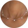 PRTGL Collana da Donna in Argento - Girocollo a Stazioni con 5 Zirconie Cubiche, Placcata Oro Bianco 14K
