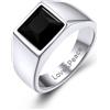 GoldChic Misura 27 Ossidiana 8MM Anello Uomo Argento Pietra Alta Trasparenza Intarsio 3D Tagliato a Diamante Anello Acciaio