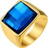 GoldChic Misura 32 Zaffiro 15MM Anello Uomo Oro Pietra Alta Trasparenza Intarsio 3D Tagliato a Diamante Anello Acciaio