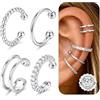 Adramata 4Pcs Ear Cuff Argento 925 Orecchinia Senza Buco Regolabile Orecchini Clip Ipoallergenici Orecchino Finti Non Piercing per Helix Cartilagine Ear Cuff Orecchini Donna Oro/Argento