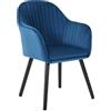 WOLTU 1Pz Sedia da Pranzo Poltroncina per Sala D'attesa Cucina Poltrona con Schienale Braccioli Tessuto in Velluto Gambe di Legno Blu BH259bl-1