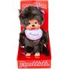 Sekiguchi 255550 - Originale Bambina Monchhichi, in Peluche Marrone, con Bavaglino Rosa e codini con Fiocchi, Circa 20 cm