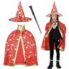 FainFun Cappello e Mantello da Mago, Mantello e Cappello Mago Bambino, Zucca Mantello con Cappello, Mantello da Strega per Bambina, per una Festa in Costume di Halloween per i Bambini (Rosso)