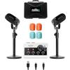 Movo Set di apparecchiature per podcast portatili per iPhone e telefoni Android, kit podcast con interfaccia audio, 2 microfoni dinamici CastMic, 2 supporti da tavolo, per smartphone, computer, PC