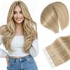 MY-LADY Extension Capelli Veri Biadesivo 10pz 40cm Extension Biadesive Capelli Veri Umani Lisci 100% Skin Weft Tape In Hair Extensions Invisibile Corti (15g, 1.5g/pz, #16P22 Hellbraun Con Champagne)