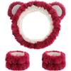 AOZUO Fascia per capelli cosmetici per trucco e lavaggio, orecchie d'orso, fascia elastica per il viso, assorbente, per donne, ragazze, yoga, sport, cura della pelle, cosmetici, doccia (rosso)