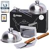 PUKPU Kit Smash Burger 6 Pezzi Legno - Pressa Hamburger, 2 Spatole Inox, 2 Cloche per Formaggio e Spiedino